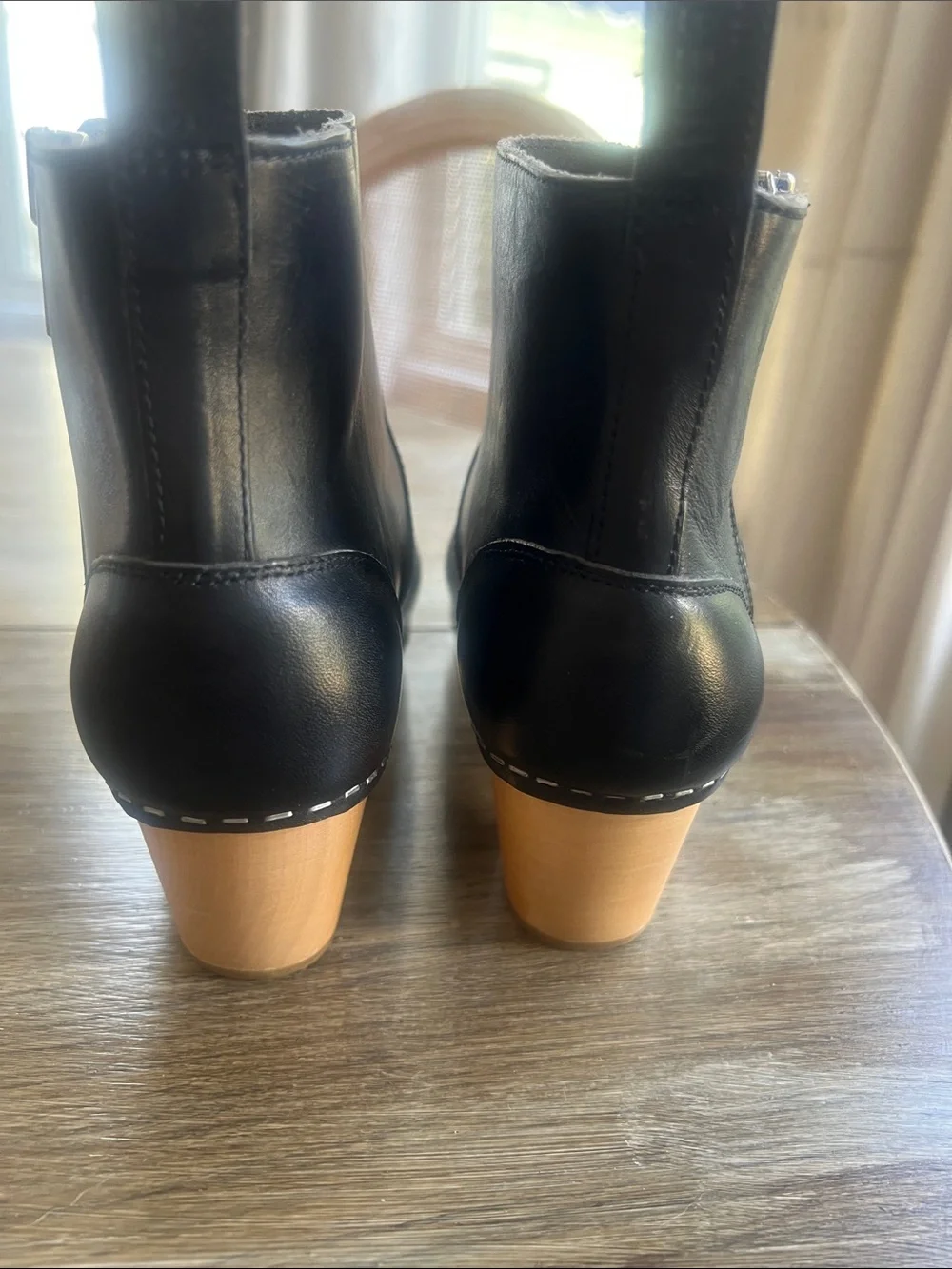 Swedish Hasbeens Black Leather Ankle Booties